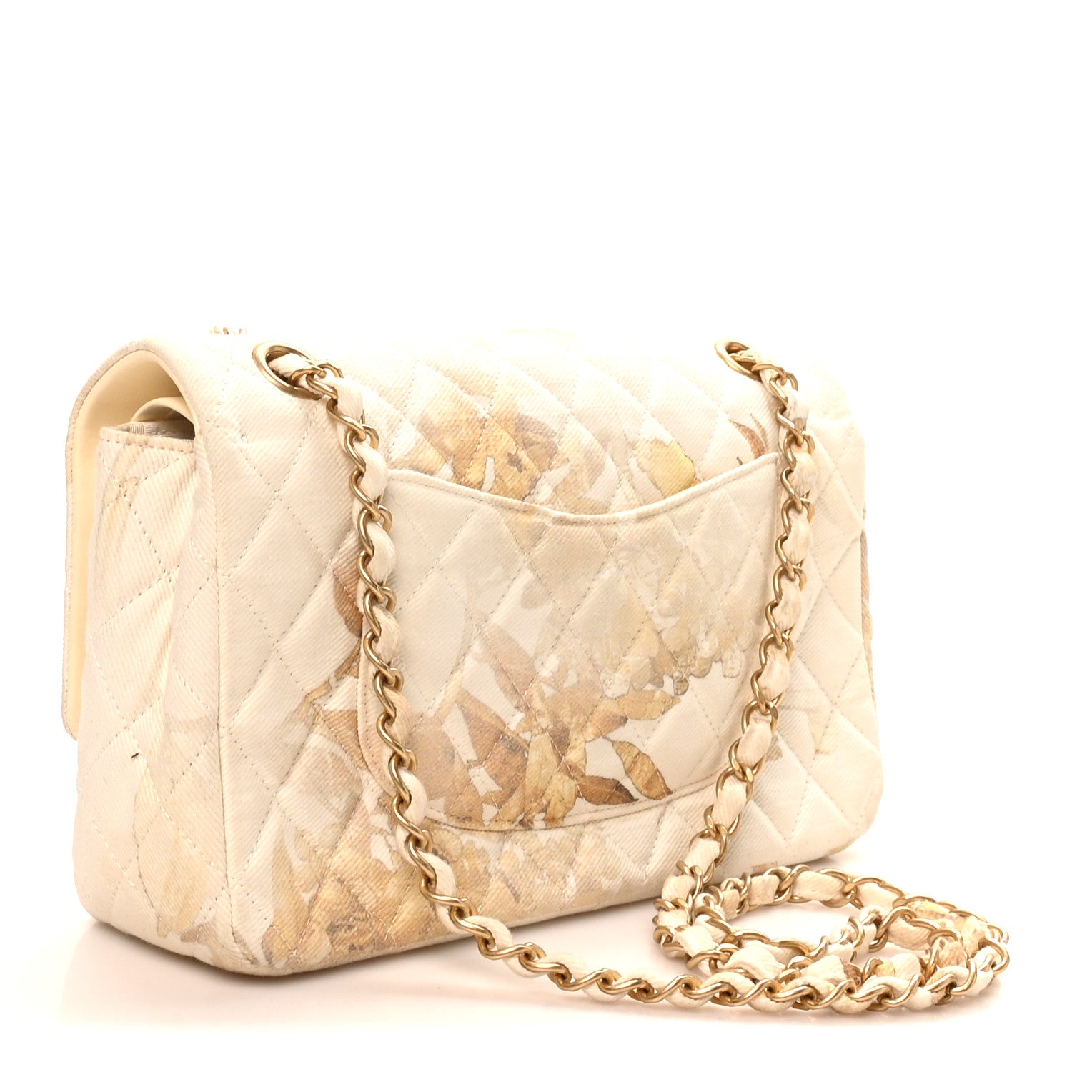 Chanel Denim Floral Printed Medium Double Flap Beige 3 of 10