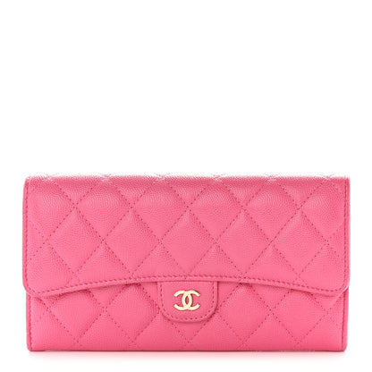 Chanel Caviar Quilted Large Gusset Flap Wallet Pink 1 of 9