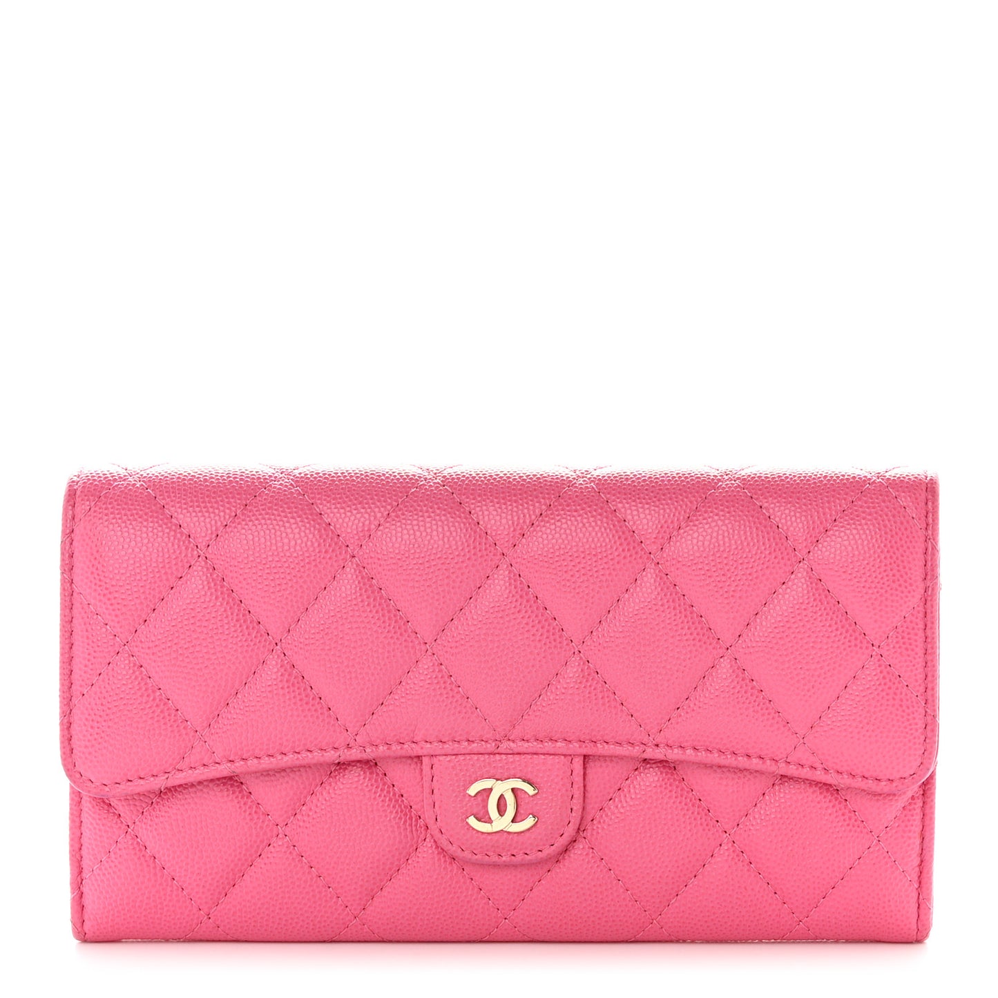 Caviar Quilted Large Gusset Flap Wallet Pink