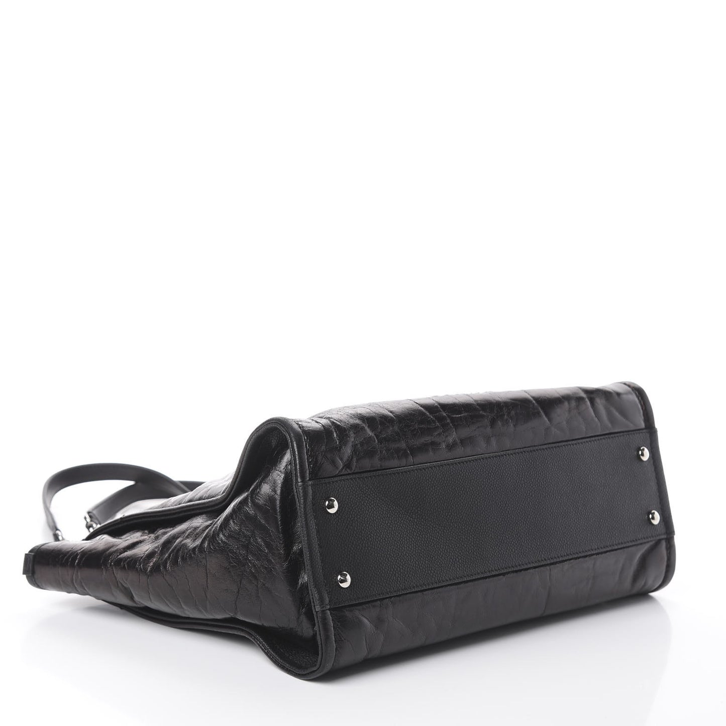 Glazed Calfskin Small Deauville Tote Black