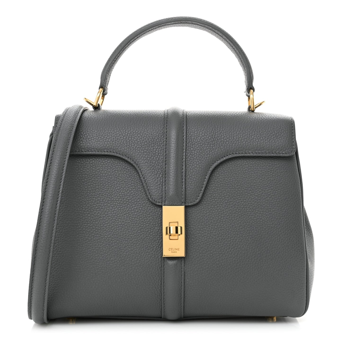 Grained Calfskin Small 16 Top Handle Bag Medium Grey