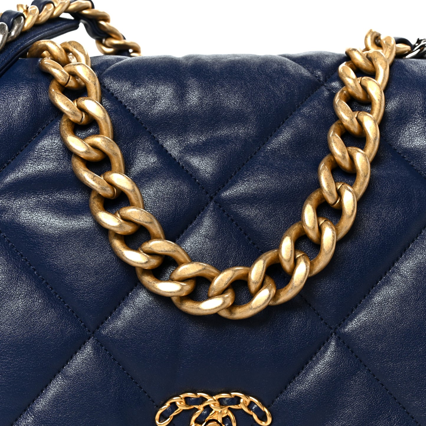 Goatskin Quilted Maxi Chanel 19 Flap Navy Blue