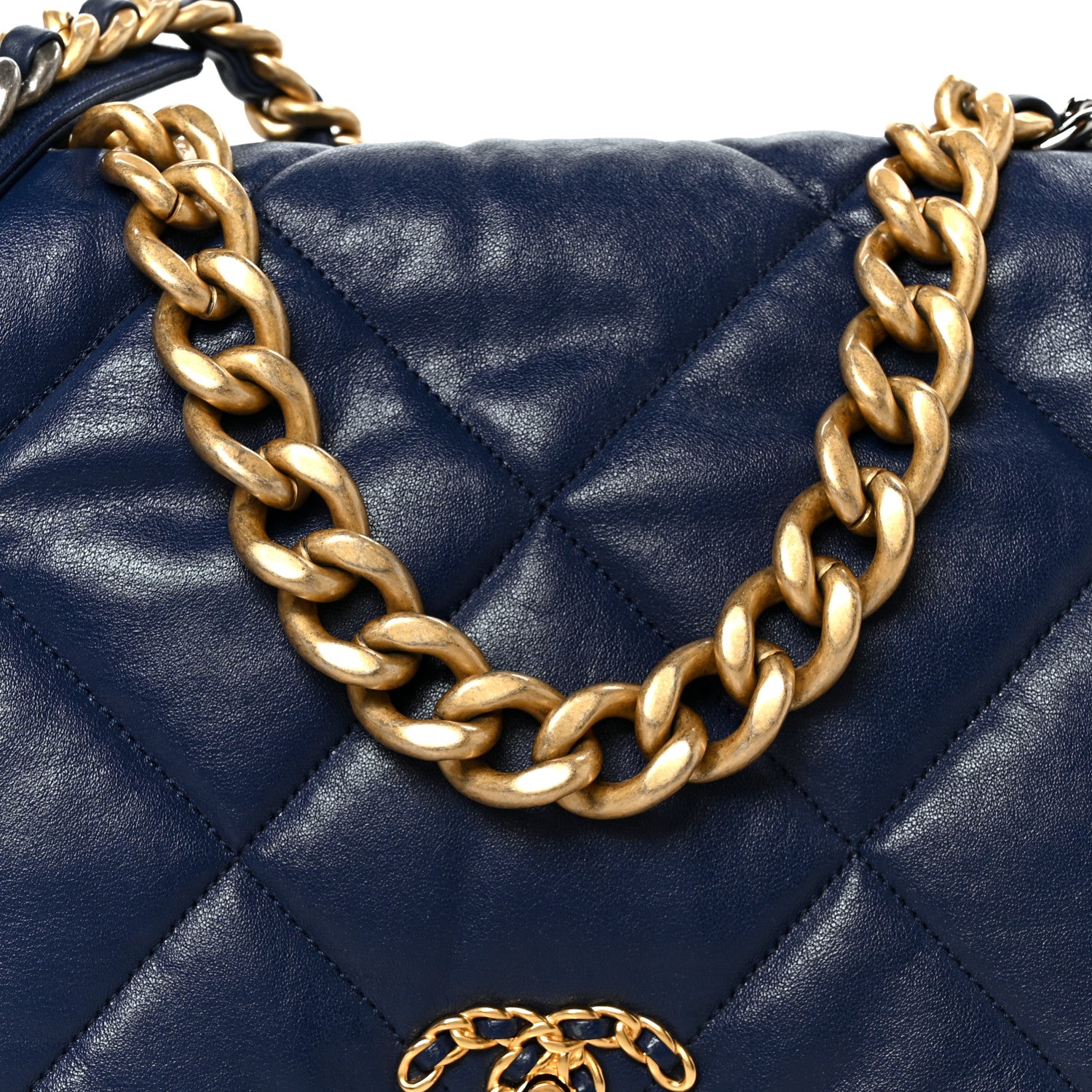 Chanel Goatskin Quilted Maxi Chanel 19 Flap Navy Blue 7 of 9