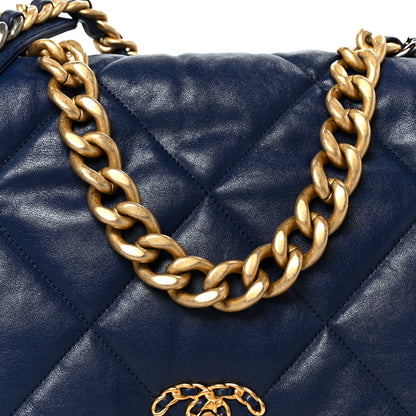 Chanel Goatskin Quilted Maxi Chanel 19 Flap Navy Blue 7 of 9