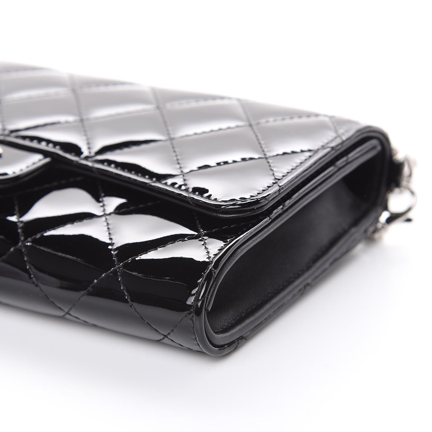 Patent Quilted Wallet On Removable Chain Black