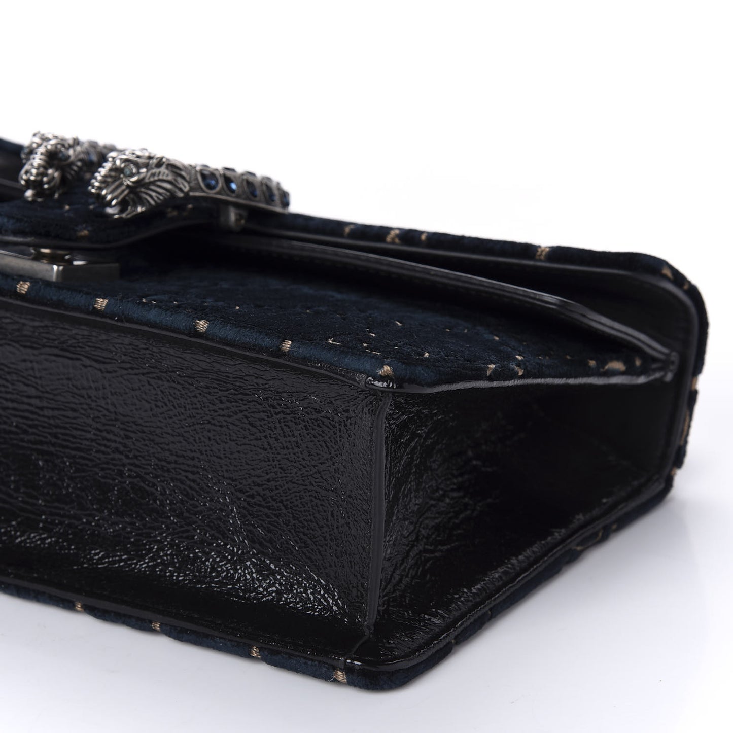Velvet Skipper Crystal GG Monogram Small Dionysus Shoulder Bag Blue Beige Black