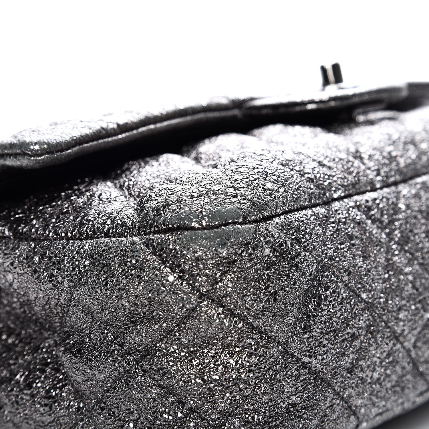 Chanel Metallic Crackled Calfskin Medium Double Flap Argent Fonce 8 of 11