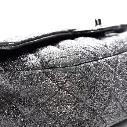 Chanel Metallic Crackled Calfskin Medium Double Flap Argent Fonce 8 of 11