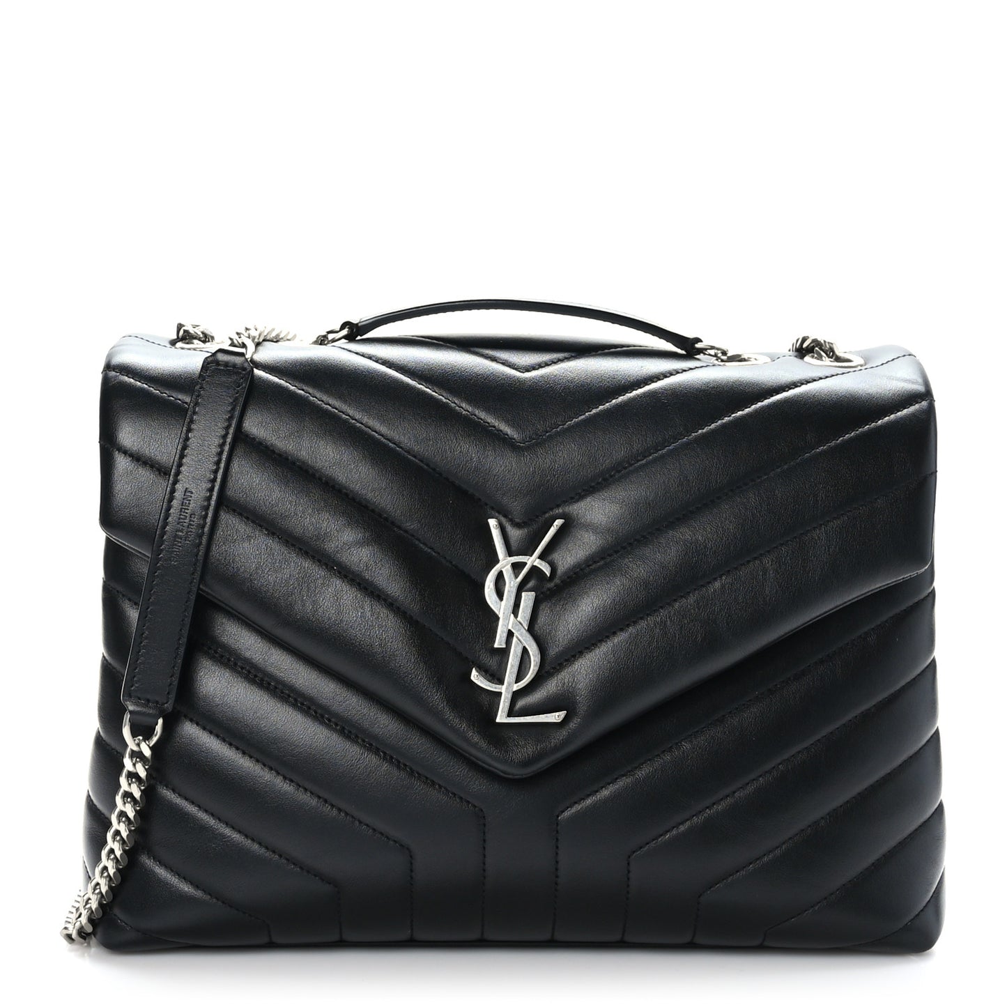 Calfskin Y Quilted Monogram Medium Loulou Chain Satchel Black