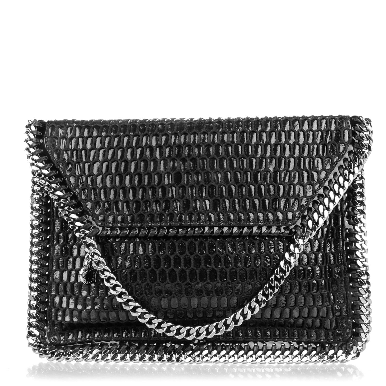 Stella McCartney Patent Net Fold Over Falabella Clutch Black 1 of 8