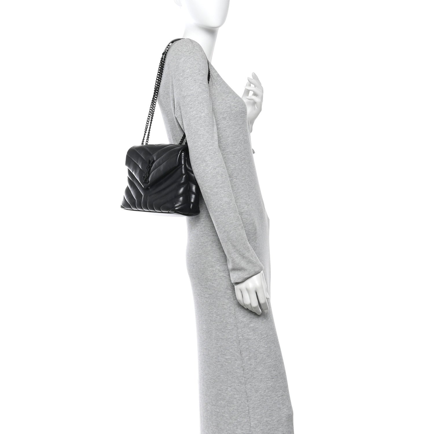 Saint Laurent Calfskin Y Quilted Monogram Monochrome Small Loulou Chain Satchel Black 2 of 9