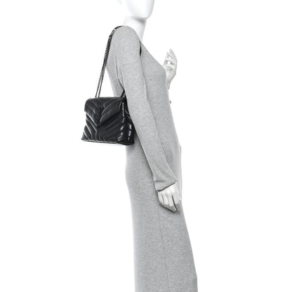Saint Laurent Calfskin Y Quilted Monogram Monochrome Small Loulou Chain Satchel Black 2 of 9