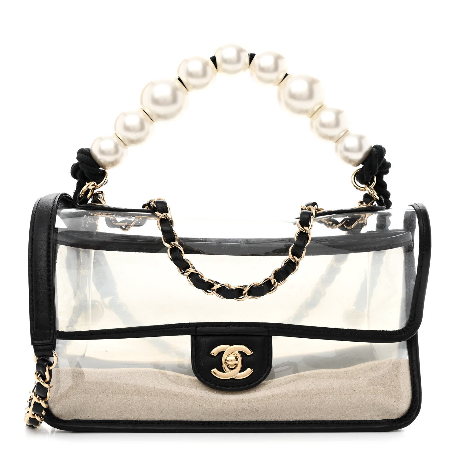 Chanel Lambskin PVC Sand By The Sea Flap With Pearl Strap Black 1 of 11
