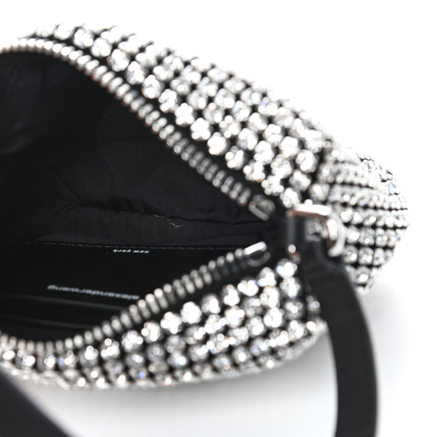 Mesh Crystal Rhinestone Mini Heiress Pouch Black Silver