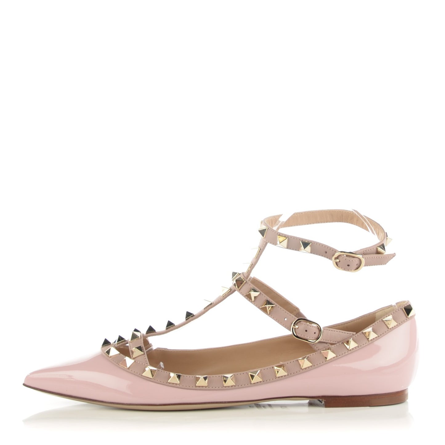 Patent Rockstud Cage Ballerina Flats 37.5 Water Rose Poudre