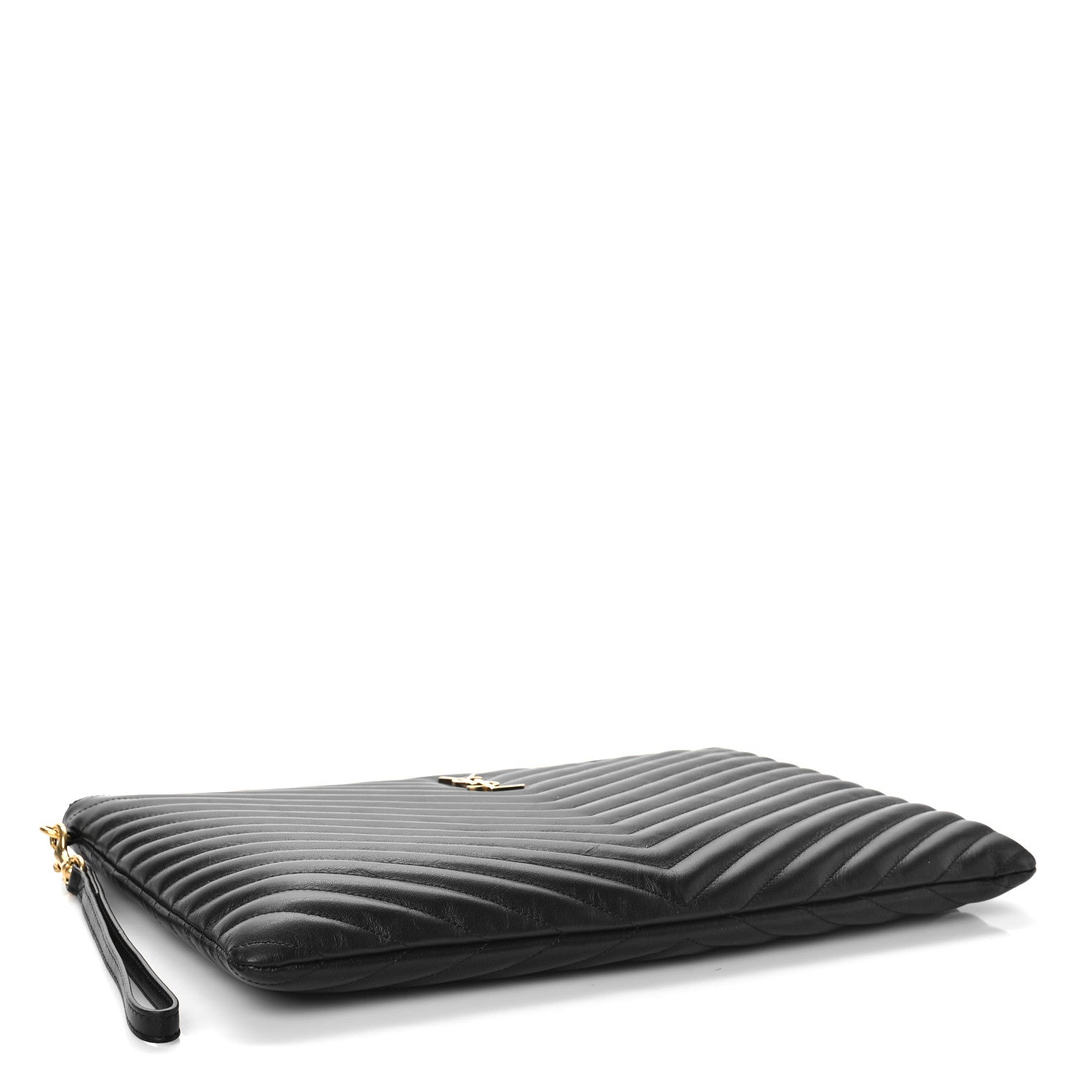 Saint Laurent Calfskin Matelasse Chevron Monogram Document Holder Black 4 of 8