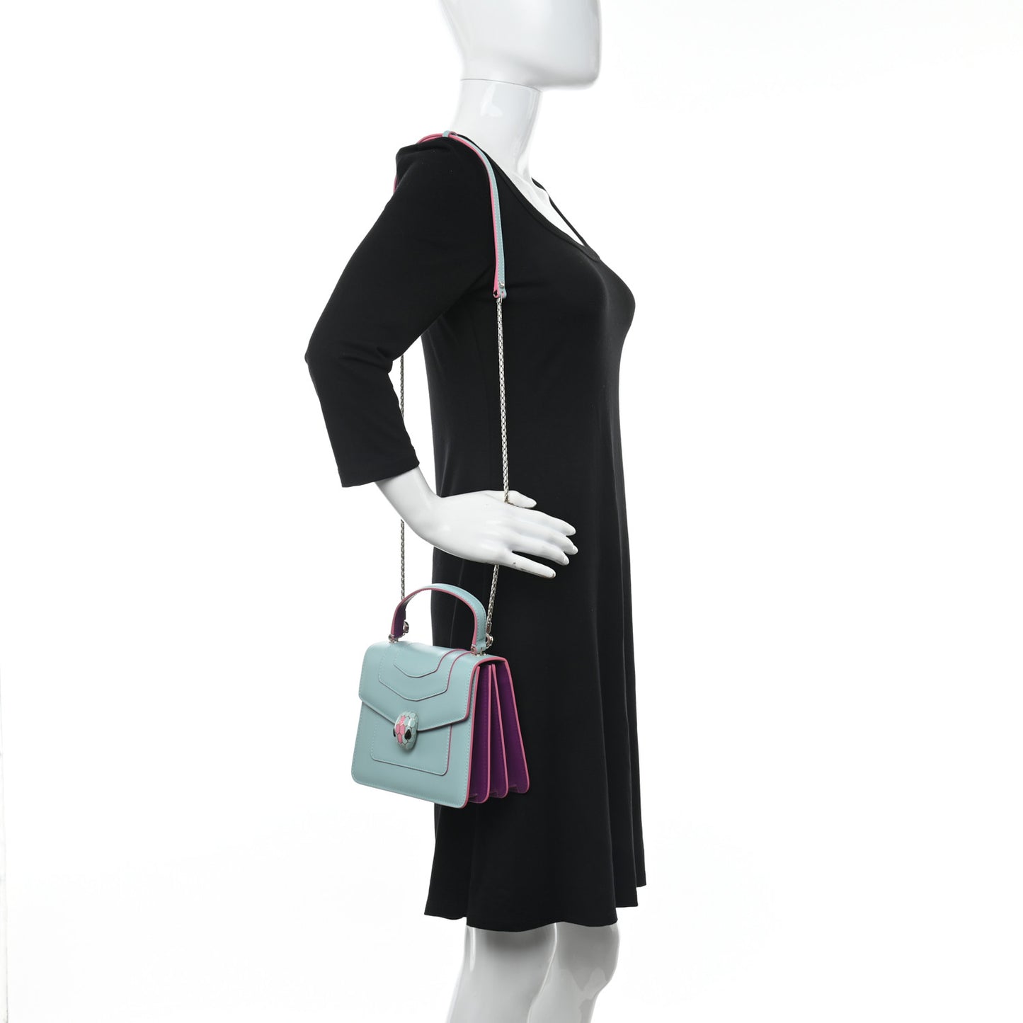Calfskin Serpenti Forever Top Handle Blue Pink