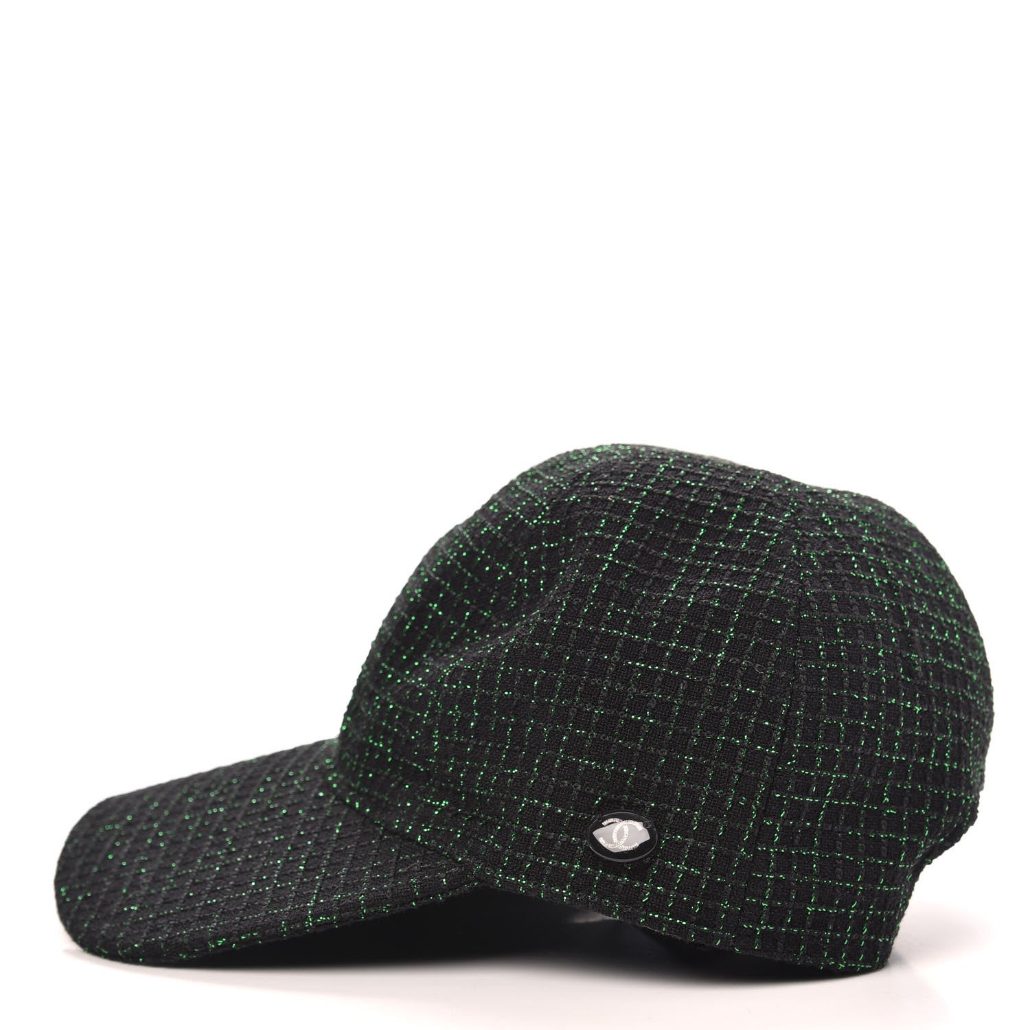 Chanel Metallic Tweed Cap Hat M Black Green 3 of 7