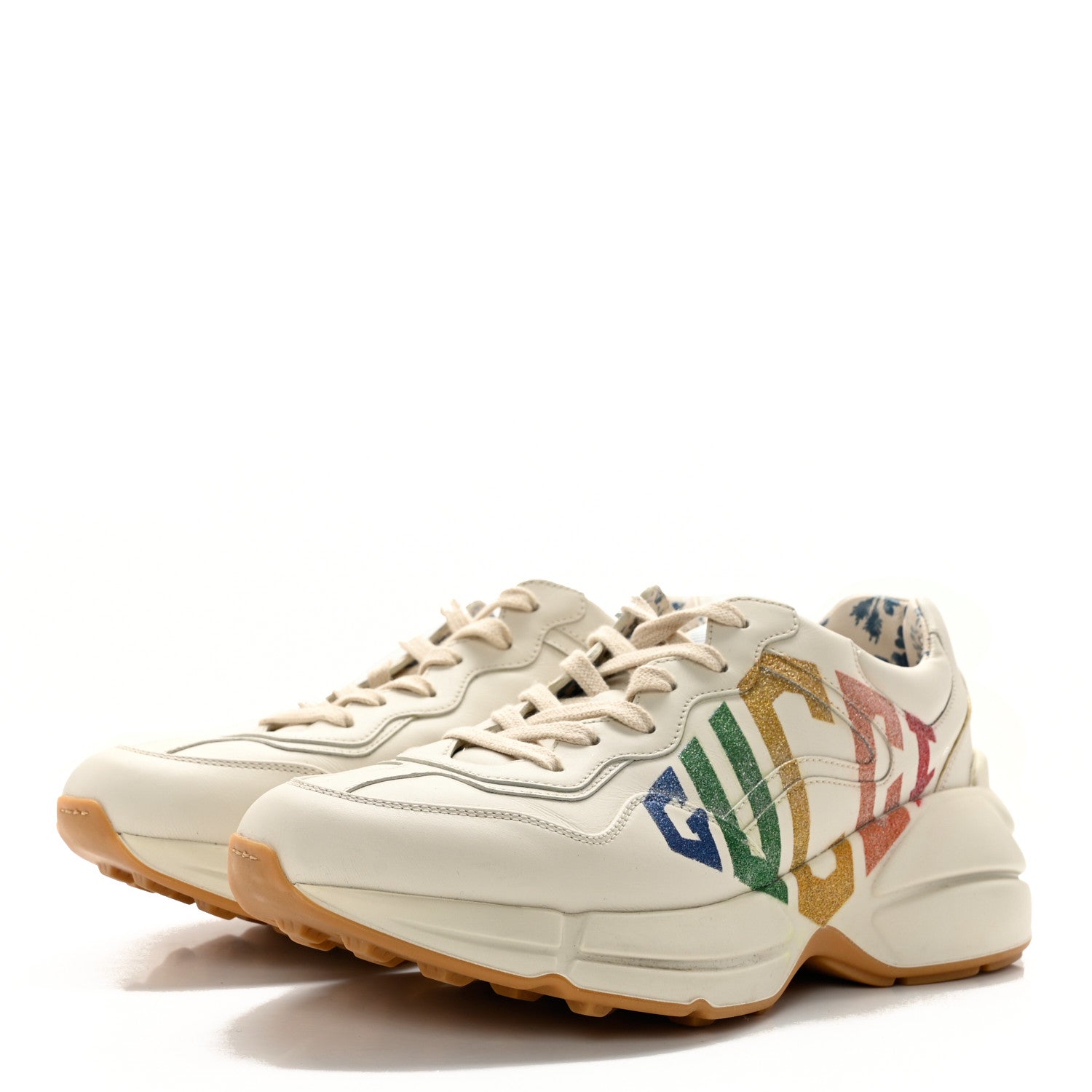Gucci Calfskin Glitter Game Logo Womens Rhyton Sneakers 39.5 Mystic White 3 of 15