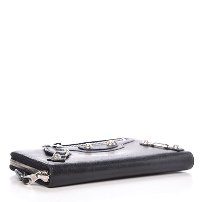 Balenciaga Agneau Giant 12 Silver Hardware Continental Zip Around Wallet Black 4 of 9