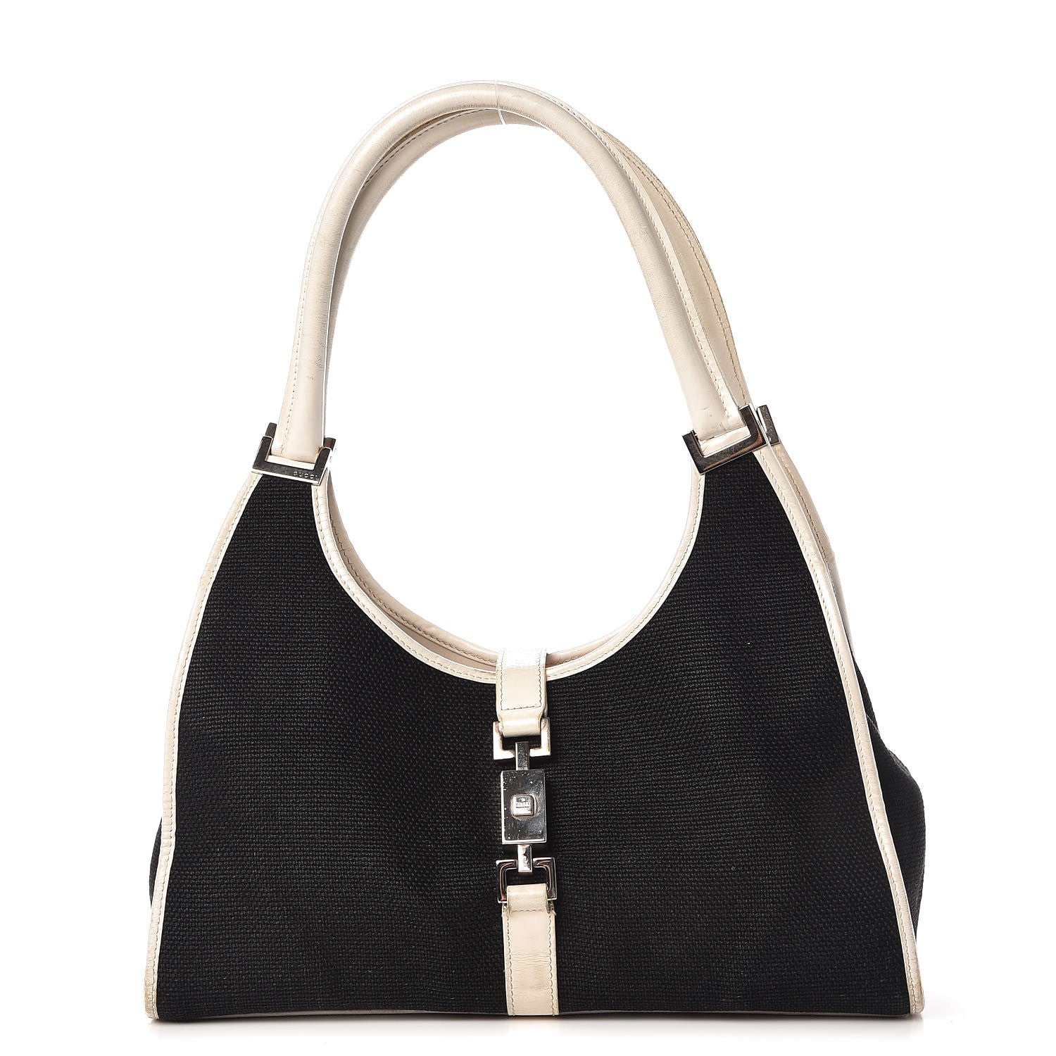 Gucci Canvas Bardot Shoulder Bag White Black 1 of 26