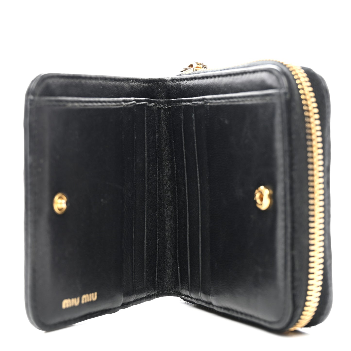 Nappa Matelasse Zip Around Compact Wallet Black