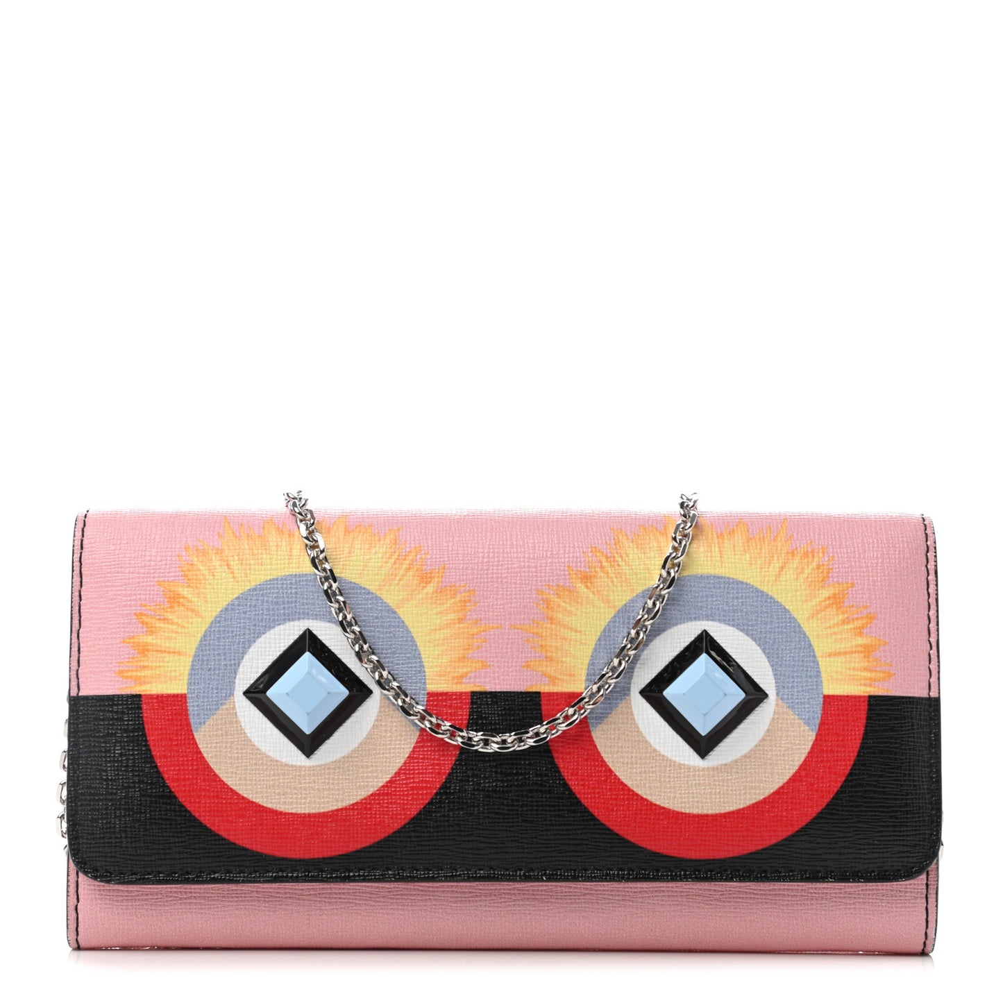 Vitello Elite Century Hypnoteyes Studded Continental Wallet On Chain Bubblegum Multicolor