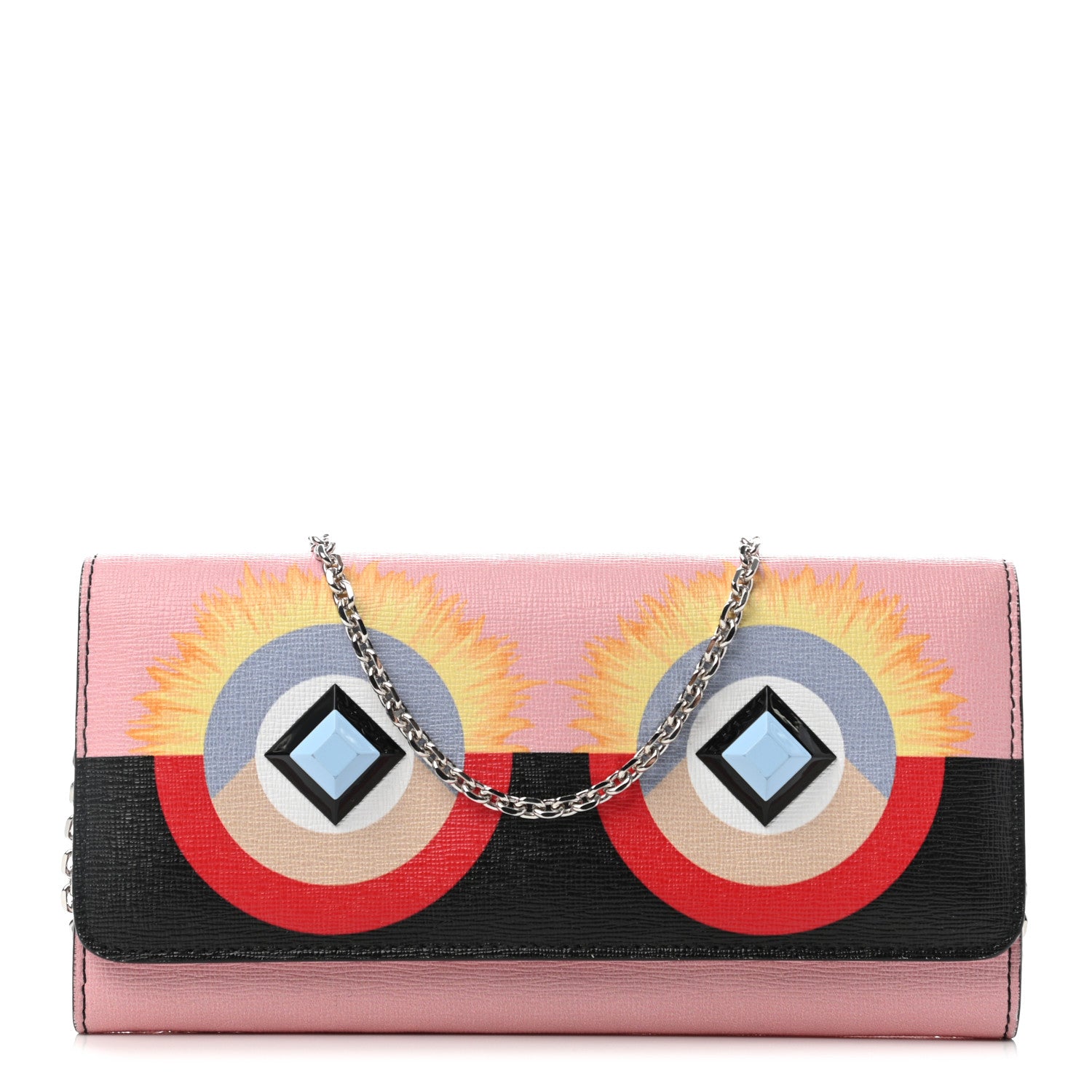 Fendi Vitello Elite Century Hypnoteyes Studded Continental Wallet On Chain Bubblegum Multicolor 1 of 7