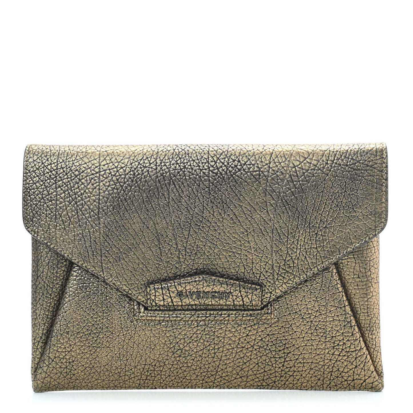 Crackled Metallic Sugar Goatskin Medium Antigona Envelope Clutch Light Gold