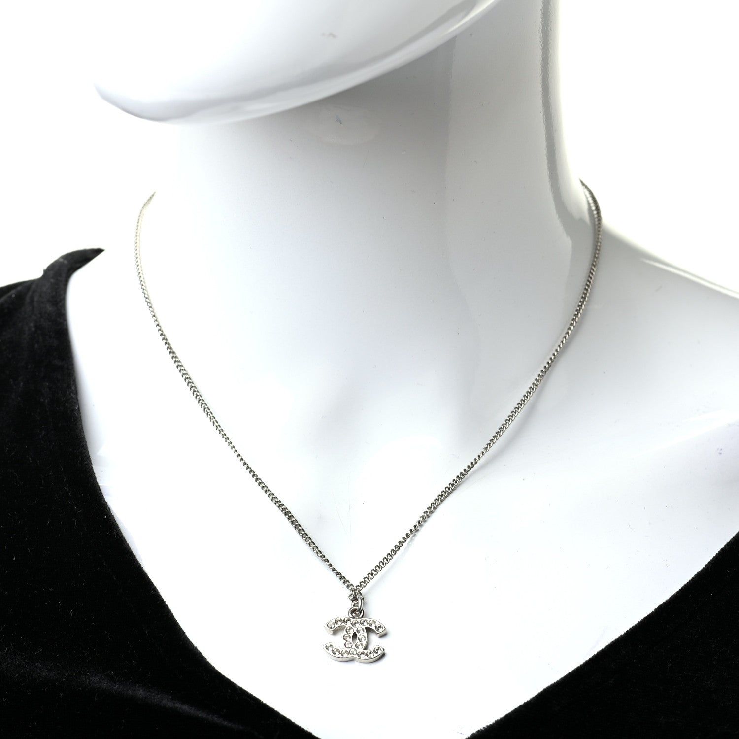 Chanel Crystal Timeless CC Necklace Silver 2 of 5