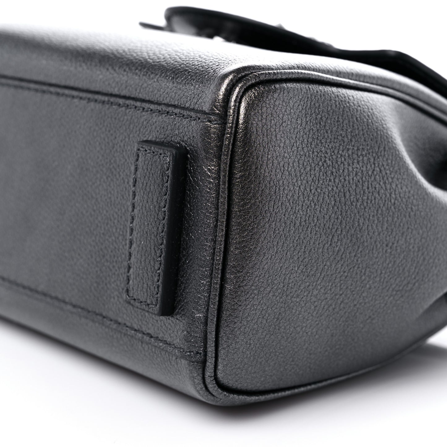 Metallic Grained Calfskin Medusa Small Top Handle Handbag Gunmetal