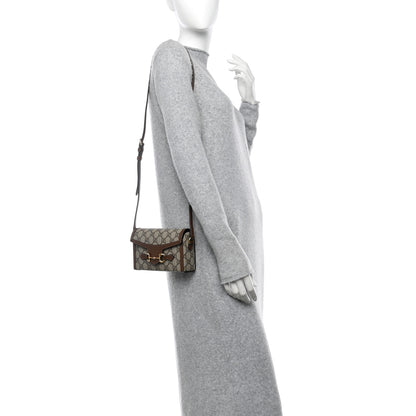 Gucci GG Supreme Monogram Mini Horsebit 1955 Shoulder Bag Beige Brown Sugar 3 of 10
