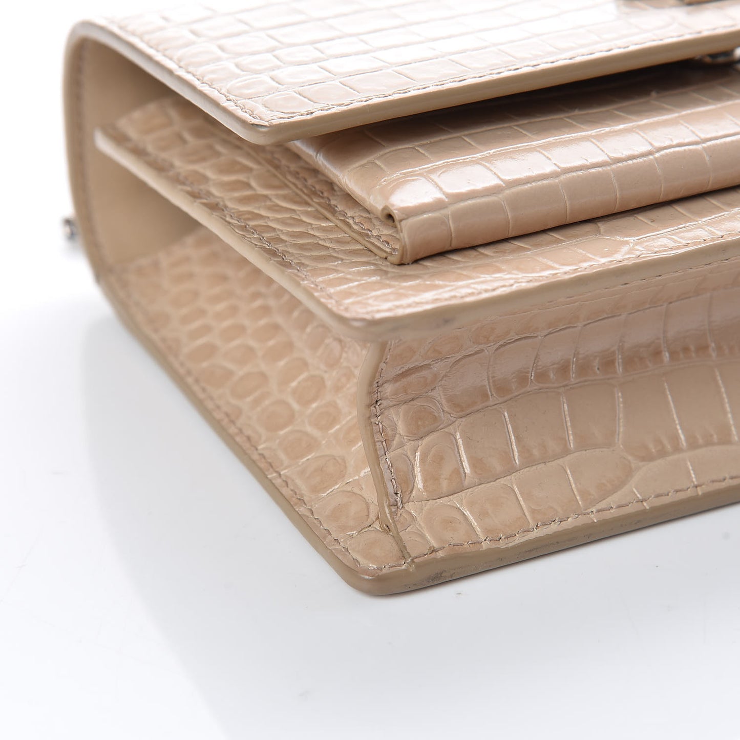 Calfskin Crocodile Embossed Monogram Sunset Chain Wallet Dark Beige