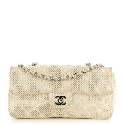 Chanel Lambskin Perforated East West Flap White 1 of 10