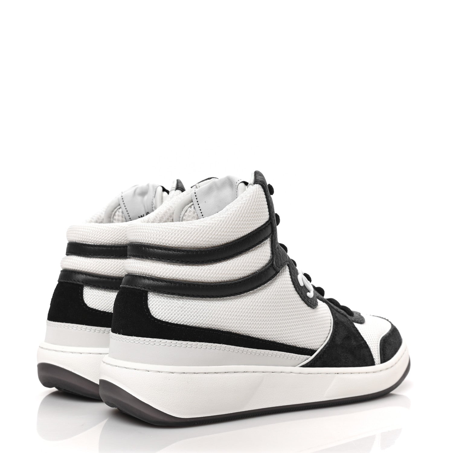 Chanel Suede Fabric Grained Calfskin Womens CC High Top Sneakers 35 White Navy 4 of 8