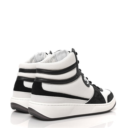 Chanel Suede Fabric Grained Calfskin Womens CC High Top Sneakers 35 White Navy 4 of 8
