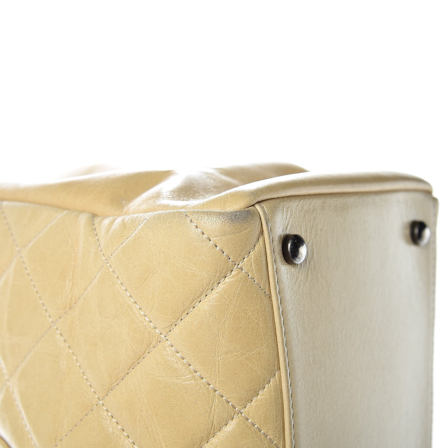 Calfskin Quilted Large Front Flap Tote Beige