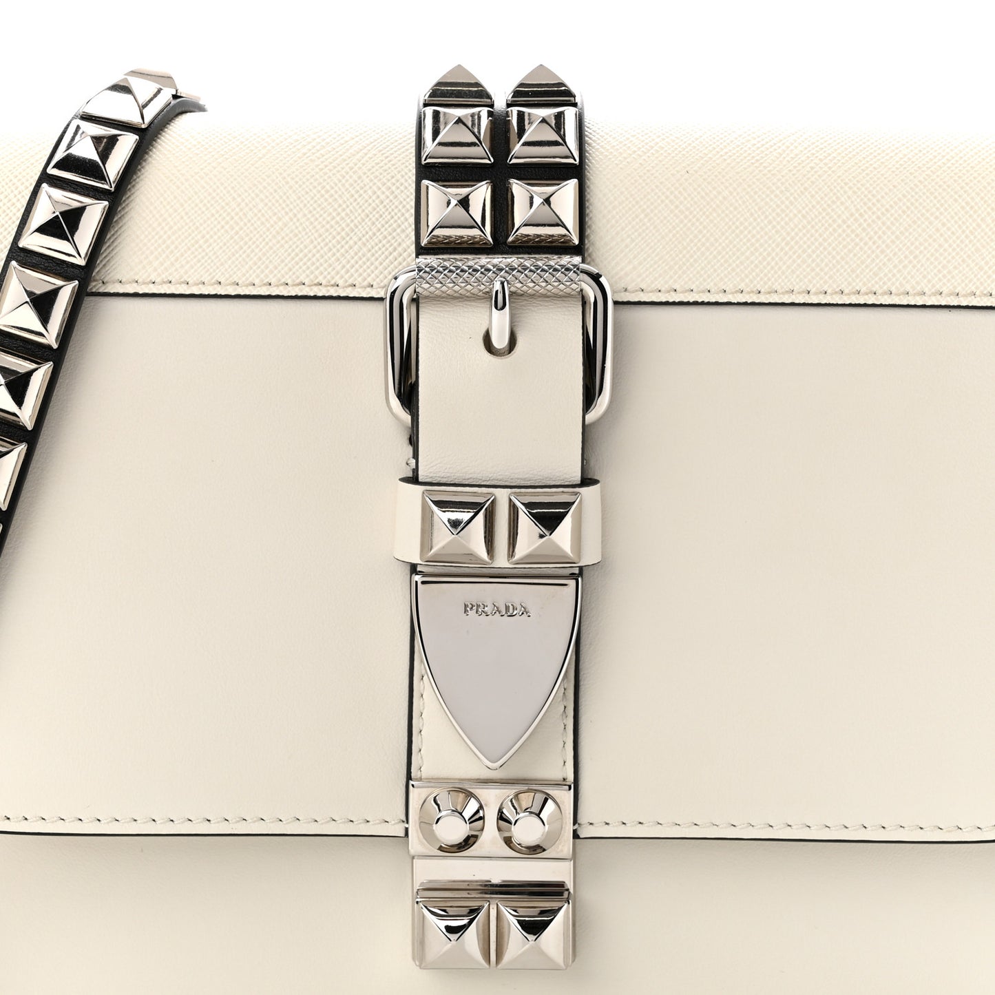 Saffiano City Calfskin Studded Small Elektra Shoulder Bag White Black