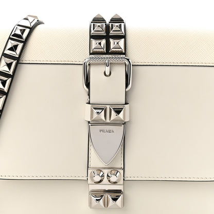 Prada Saffiano City Calfskin Studded Small Elektra Shoulder Bag White Black 7 of 9
