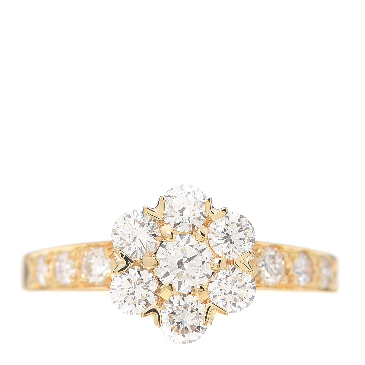 Van Cleef & Arpels 18K Yellow Gold Diamond Fleurette One-Row Ring 54 7 1 of 6