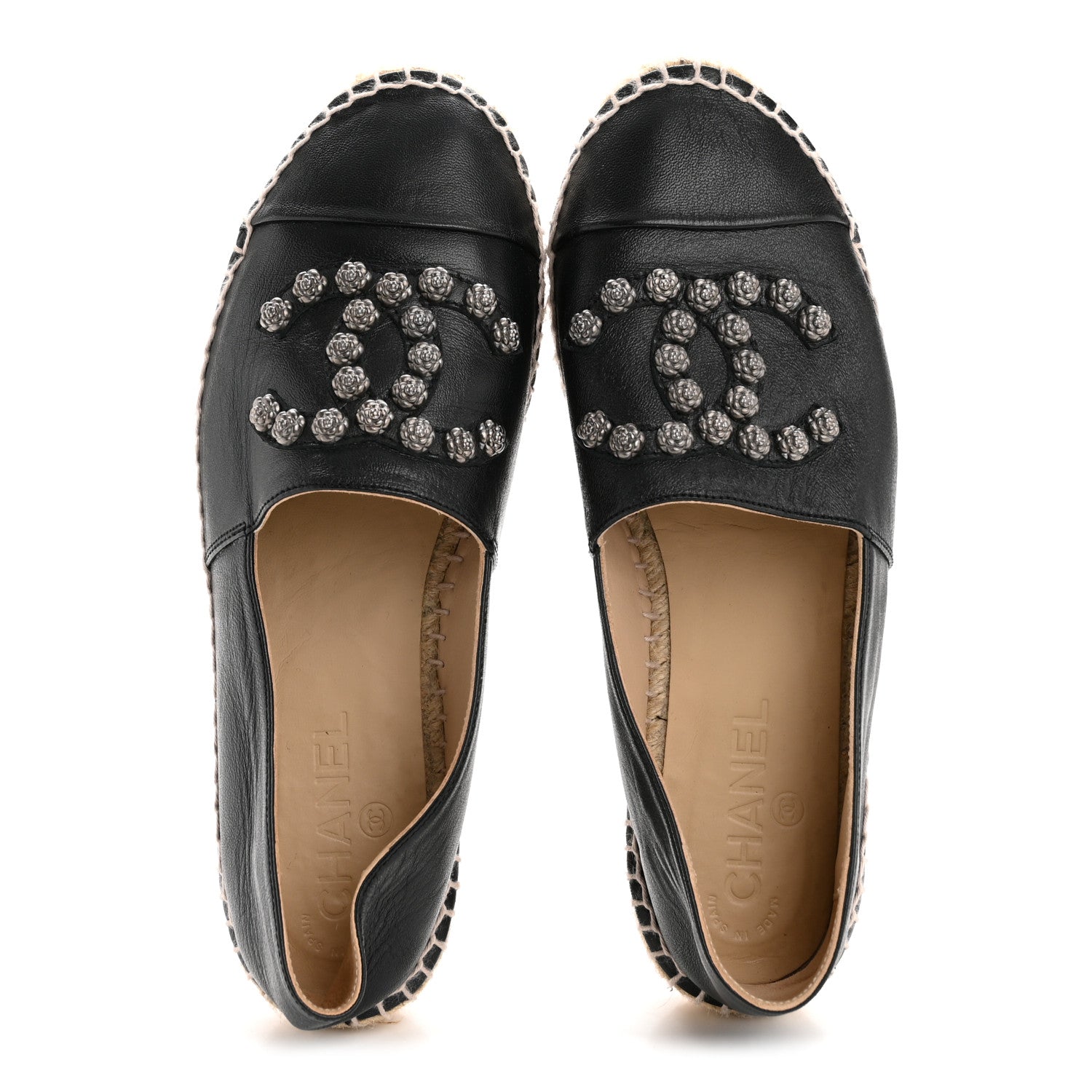 Chanel Lambskin Camellia CC Stud Espadrilles 39 Black 2 of 11