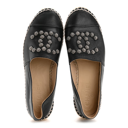Chanel Lambskin Camellia CC Stud Espadrilles 39 Black 2 of 11