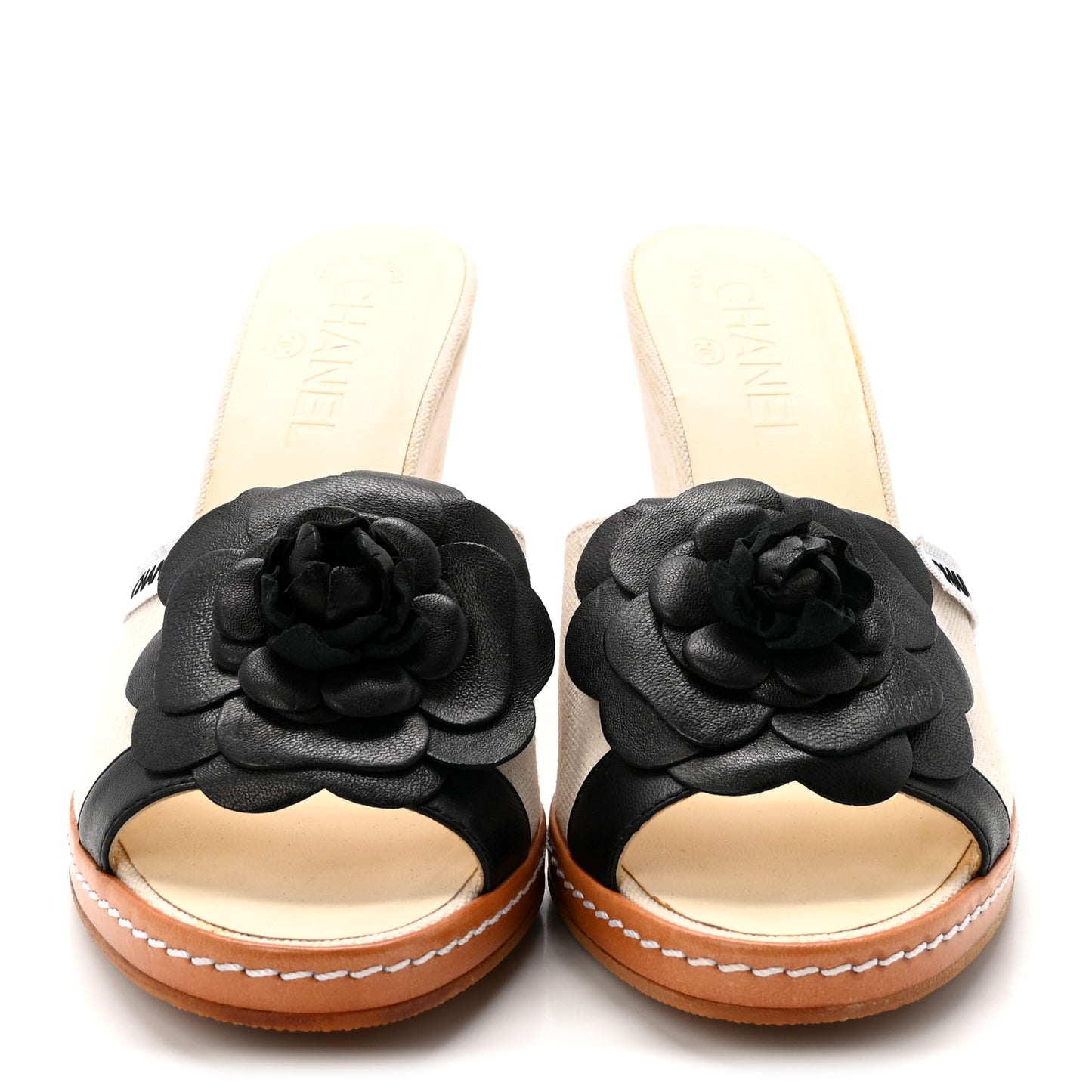Canvas Camellia Wedge Sandals 38 Off White