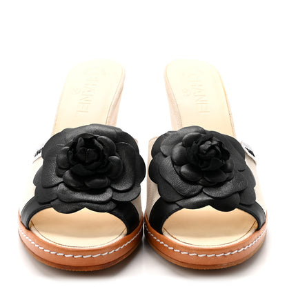 Chanel Canvas Camellia Wedge Sandals 38 Off White 3 of 9