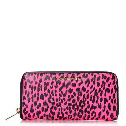 Saint Laurent Calfskin Printed Leopard Classic Letters Zip Around Wallet Pink 1 of 7
