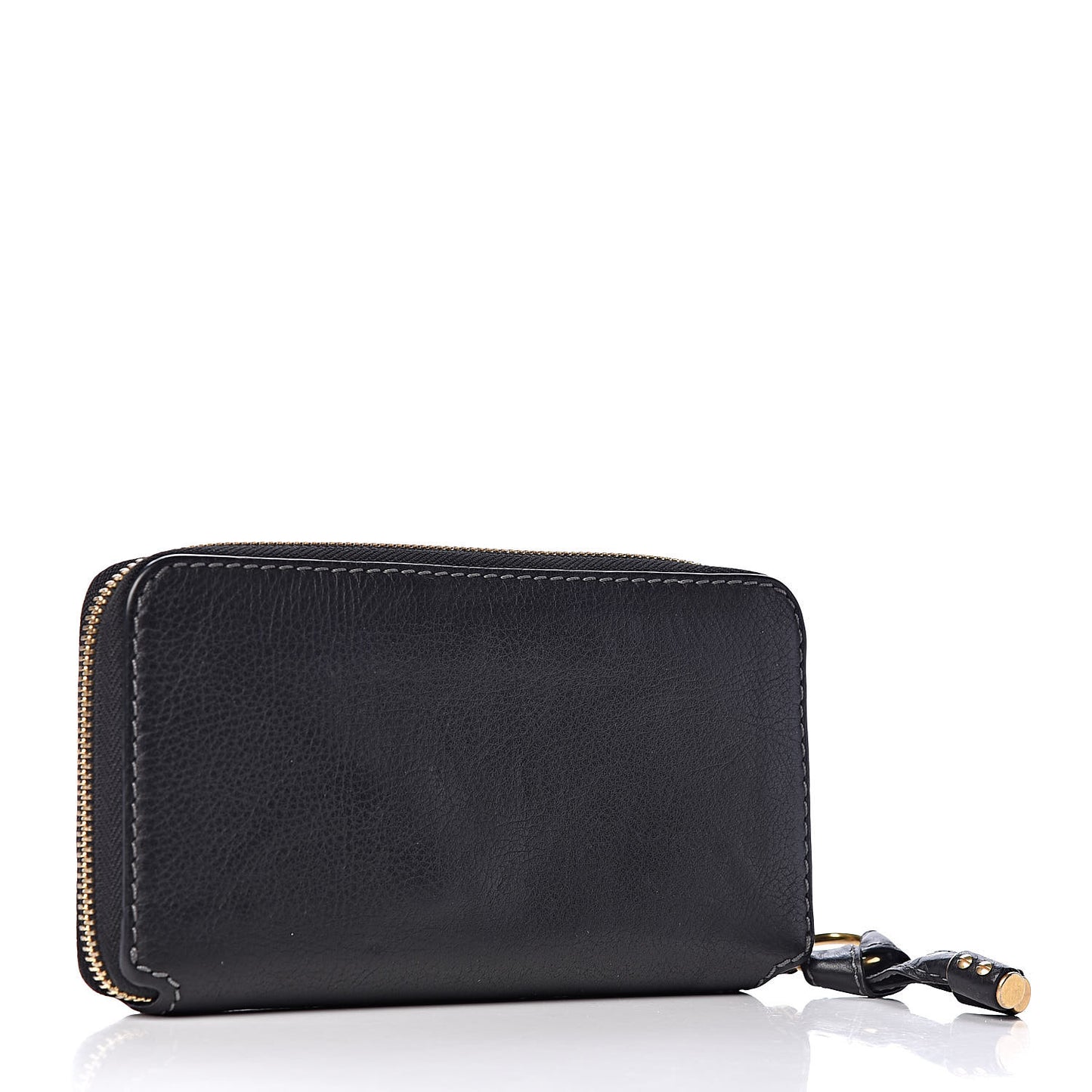 Grained Calfskin Marcie Long Zip Around Wallet Black