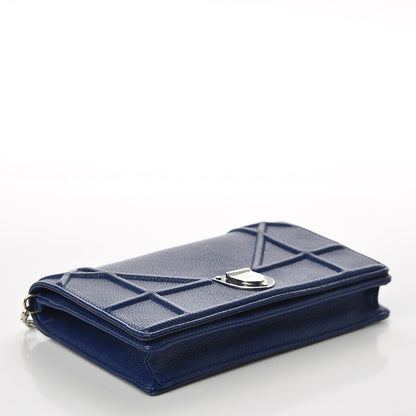 Christian Dior Grained Calfskin Diorama Wallet on Chain Pouch Blue 3 of 9