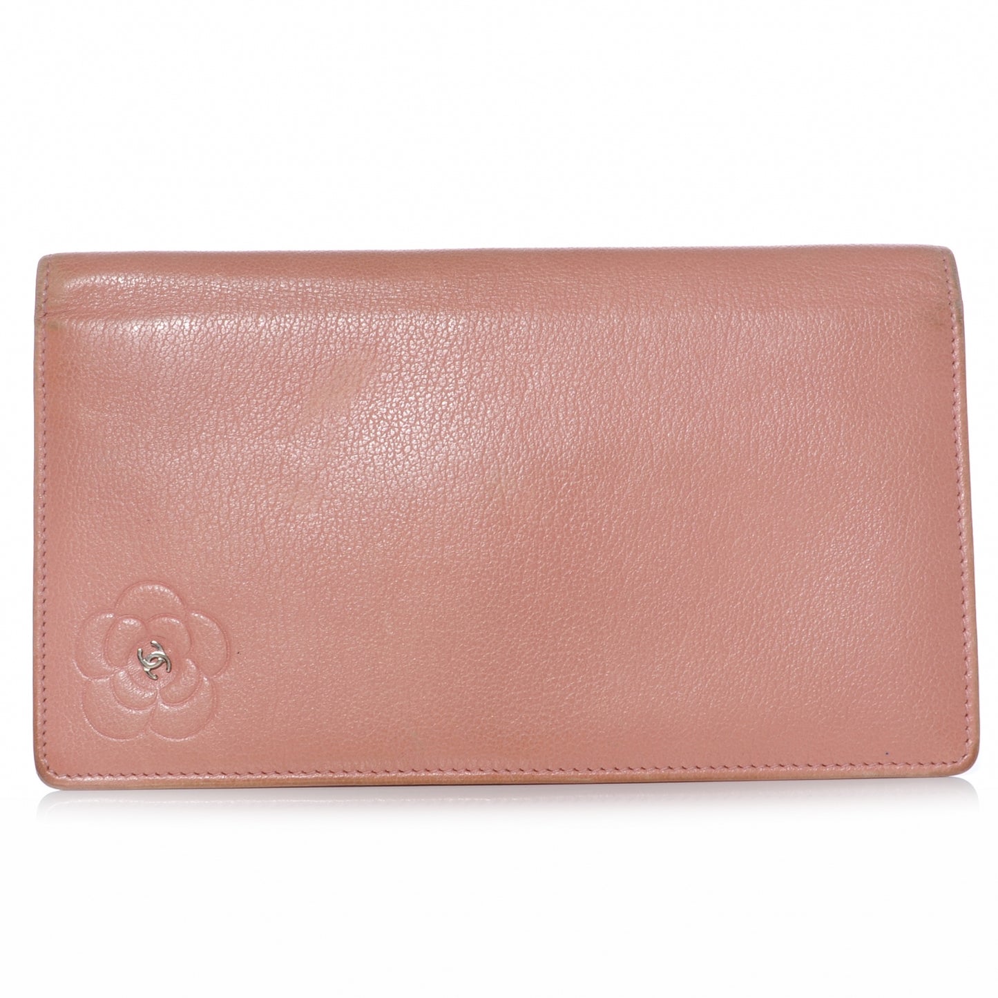 Leather Camellia Yen Wallet Pink