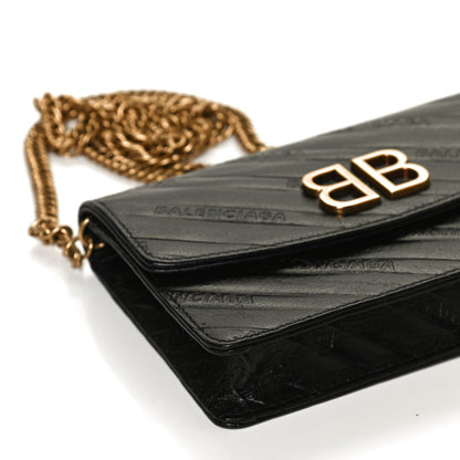 Balenciaga Shiny Goatskin Logo Embossed BB Wallet On Chain Black 11 of 12