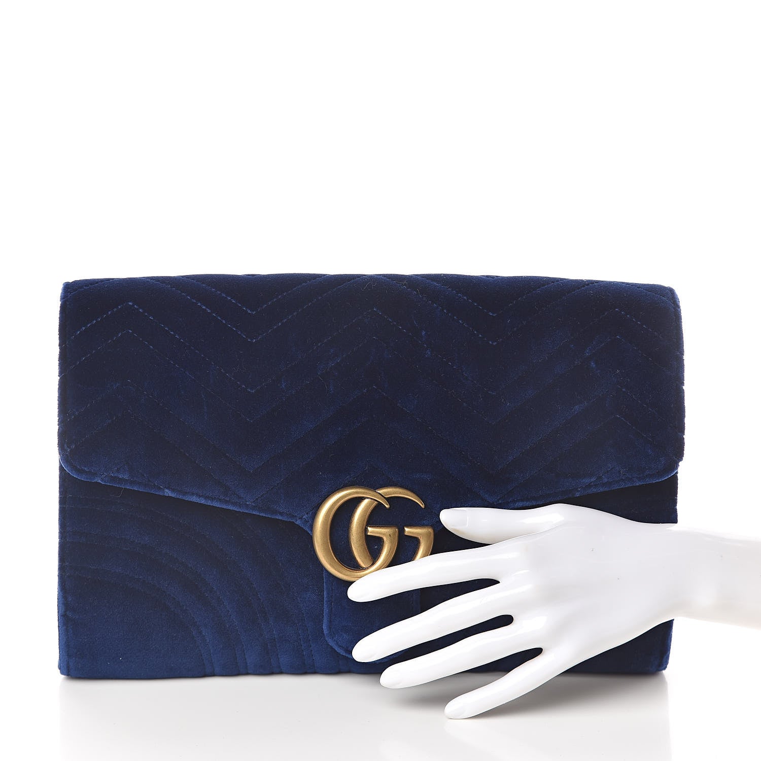 Gucci Velvet Matelasse GG Marmont Clutch Cobalt Blue 2 of 9